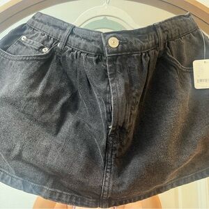 We The Free Black Washed Denim Mini Skirt with Shorts
